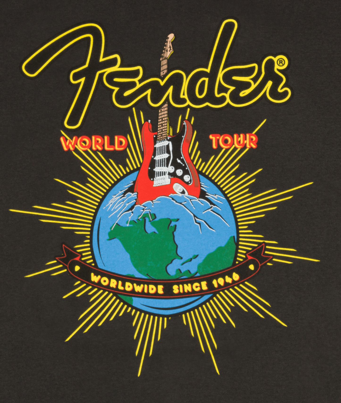 Fender® World Tour T-Shirt, Neon Black